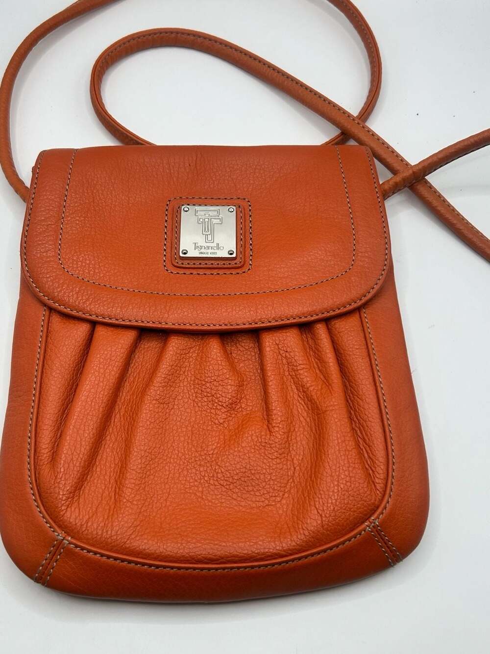 Tignanello Orange Pebbled Leather Small Crossbody Bag